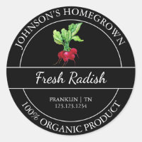 Etiqueta de Radish Orgánico Fresco de Jardín de la