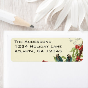 Etiqueta de rama de flor de Borgoña de aves Verde 