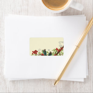 Etiqueta de rama de flor de Borgoña de aves Verde