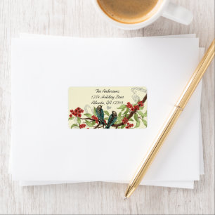 Etiqueta de rama de flor de Borgoña de aves Verde 