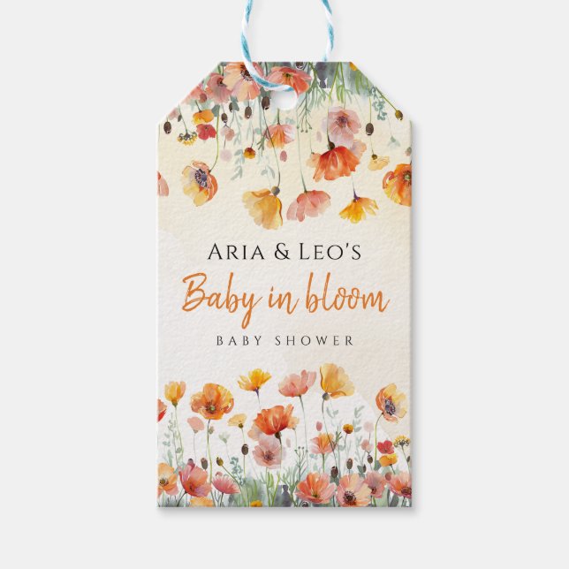 Etiqueta de recuerdo para Baby Shower de flores si (Anverso)