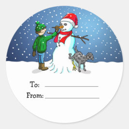 Etiqueta de regalo adhesiva de muñeco de nieve