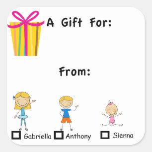 Etiqueta De Regalo Adorable Con 3 Niños Nombre Peg
