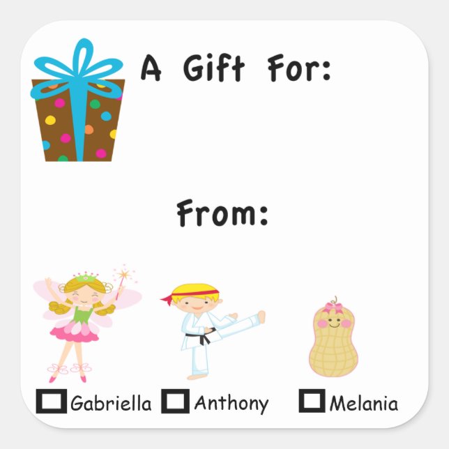 Etiqueta De Regalo Adorable Con Niños Nombre Pegat (Anverso)