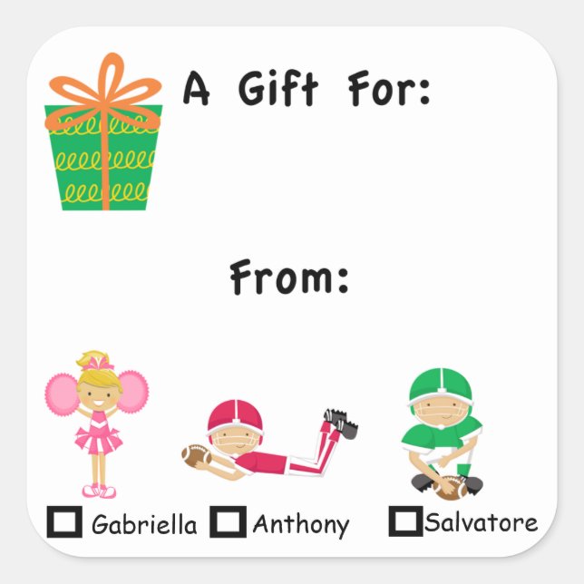 Etiqueta De Regalo Adorable Con Niños Nombre Pegat (Anverso)