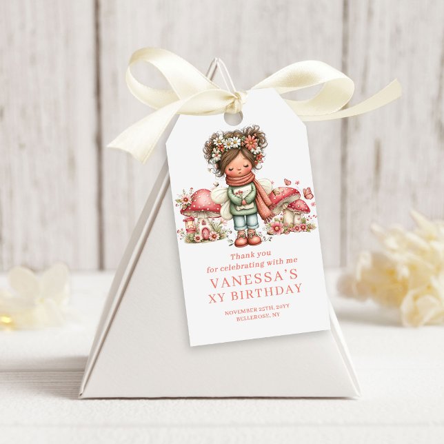 Etiqueta de regalo adorable de cumpleaños con flor (Adorable Fairy Pink Floral Birthday Favor Gift Tags)