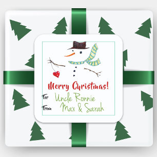 Etiqueta de regalo Arte de Navidad Muñeco de nieve