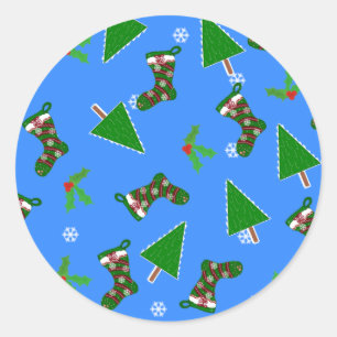 Etiqueta de regalo azul con símbolos de Navidad