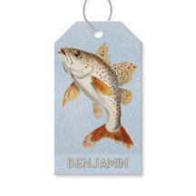 Etiqueta de regalo azul océano de peces nadando