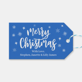 Etiqueta de regalo azul y blanco EDITABLE Merry Ch