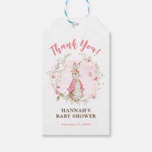 Etiqueta de regalo Baby Shower de conejo rosa flop