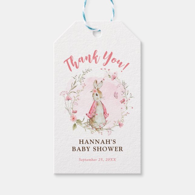 Etiqueta de regalo Baby Shower de conejo rosa flop (Anverso)