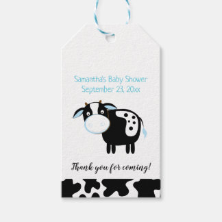 Etiqueta de regalo Baby Shower de vaca lechera azu