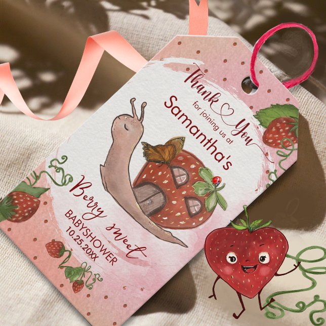 Etiqueta de regalo Baby Shower personalizada de fr (Personalized Strawberry Snail Baby Shower Gift Tag)