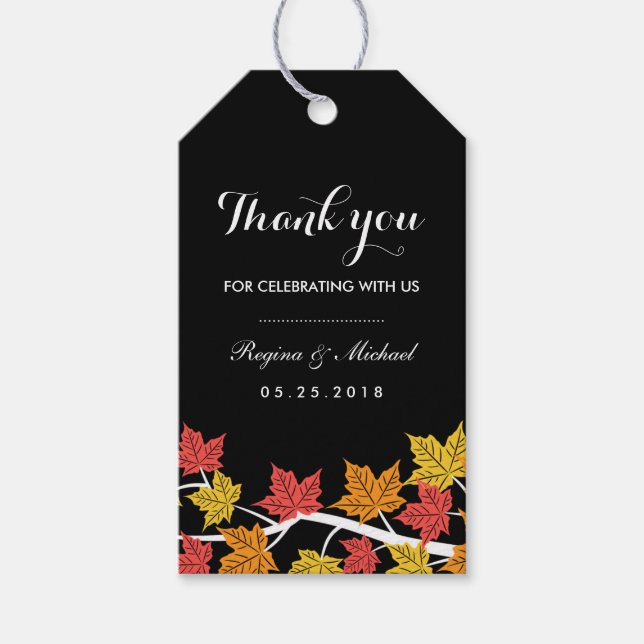 Etiqueta de regalo Boda de hoja de arce marrón oto (Anverso)