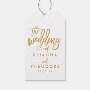 Etiqueta de regalo Boda de oro con mano y letra de