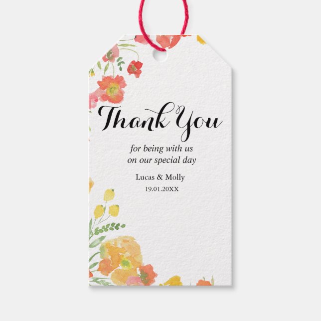 Etiqueta de regalo Boda floral rosa y Naranja (Anverso)