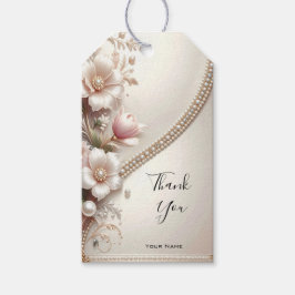 Etiqueta de regalo con adornos florales y perlas