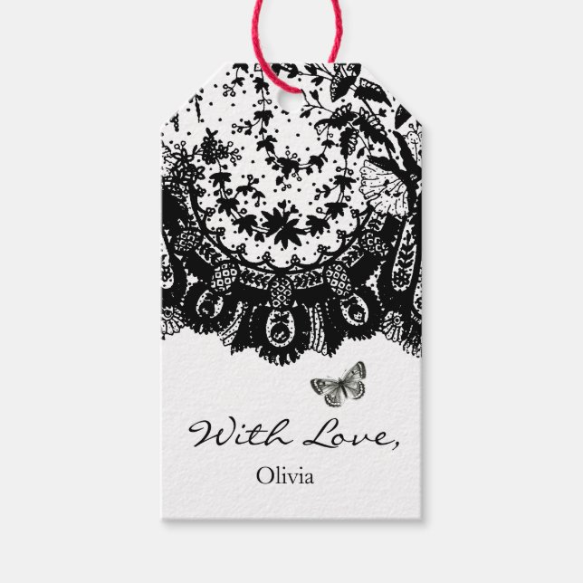 ETIQUETA DE REGALO "CON AMOR" LACE NEGRO Y NOMBRE  (Anverso)