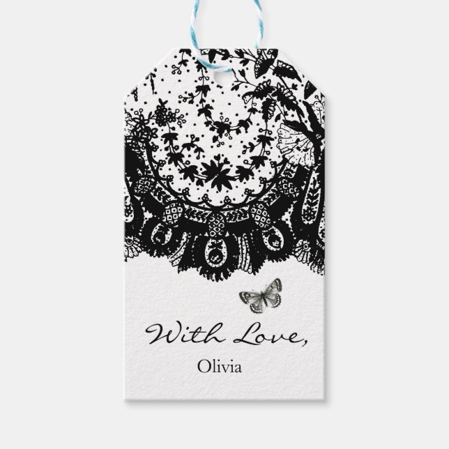 ETIQUETA DE REGALO "CON AMOR" LACE NEGRO Y NOMBRE  (Anverso)