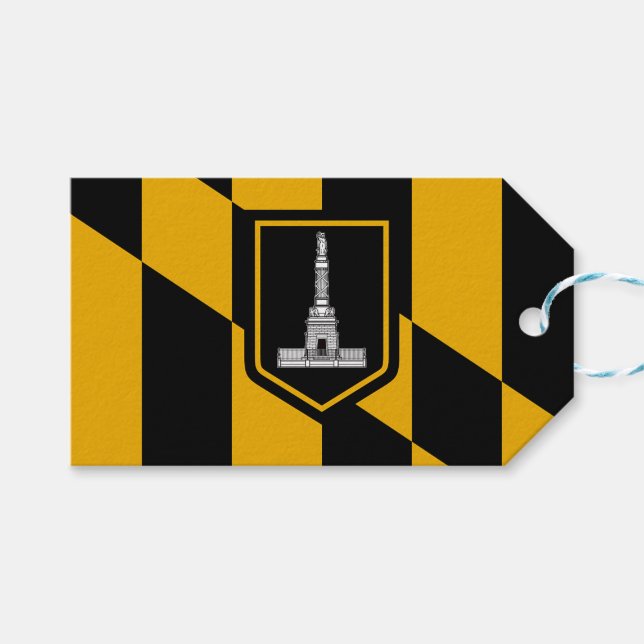 Etiqueta de regalo con bandera de Baltimore City,  (Frente (Horizontal))