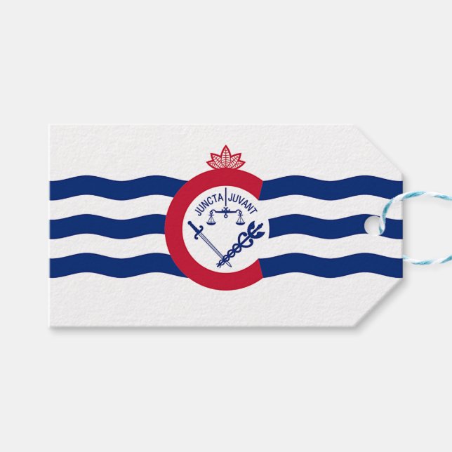 Etiqueta de regalo con bandera de Cincinnati City, (Frente (Horizontal))