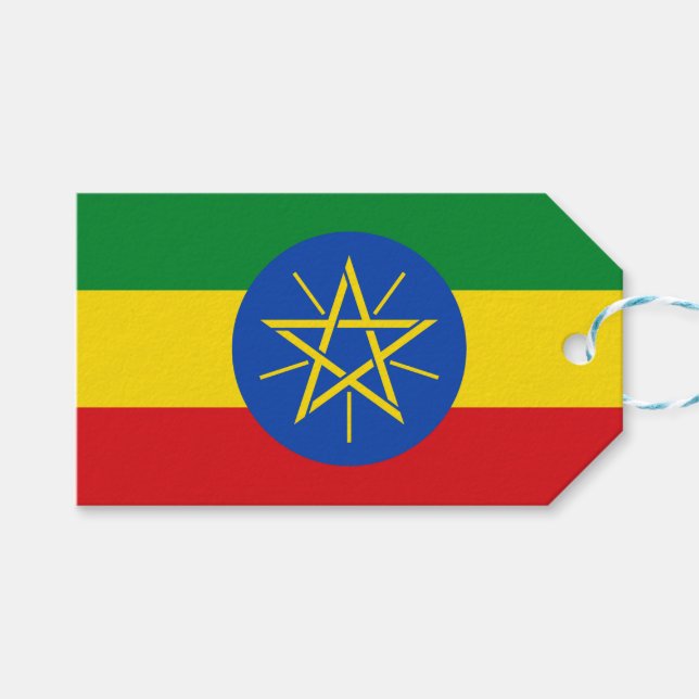 Etiqueta de regalo con bandera de Etiopía (Frente (Horizontal))
