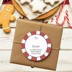 Etiqueta De Regalo Con Borde De Raya Blanca Y Roja