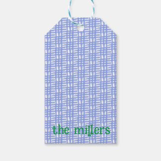 Etiqueta de regalo con estampado azul