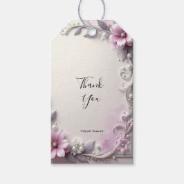 Etiqueta de regalo con marco floral rosa