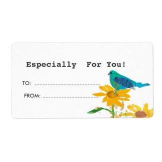 Etiqueta de regalo con pájaro azul