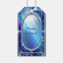 Etiqueta De Regalo Con Patrón Azul Decorativo