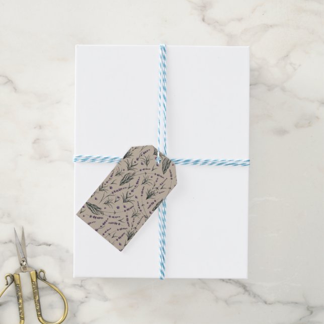 Etiqueta de regalo con patrón botánico de lavanda (Con cuerda)