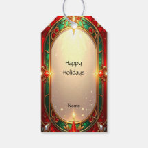 Etiqueta de regalo con patrón de vidrio emplomado