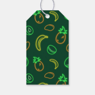 Etiqueta de regalo con patrón tropical neón