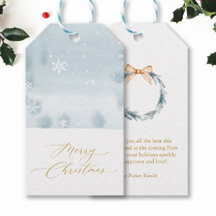 Etiqueta de regalo Copo de nieve azul polvoriento