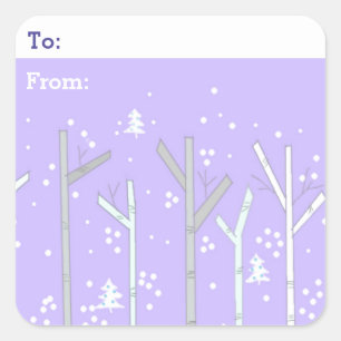 Etiqueta de regalo de abedules y nieve