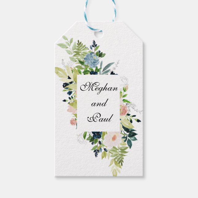 Etiqueta de regalo de acuarela floral rosada y azu (Anverso)