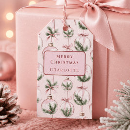 Etiqueta de regalo de adorno de Navidad rosa moder