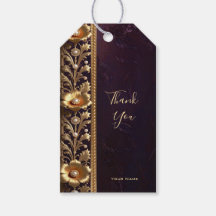 Etiqueta de regalo de adorno floral dorado con per