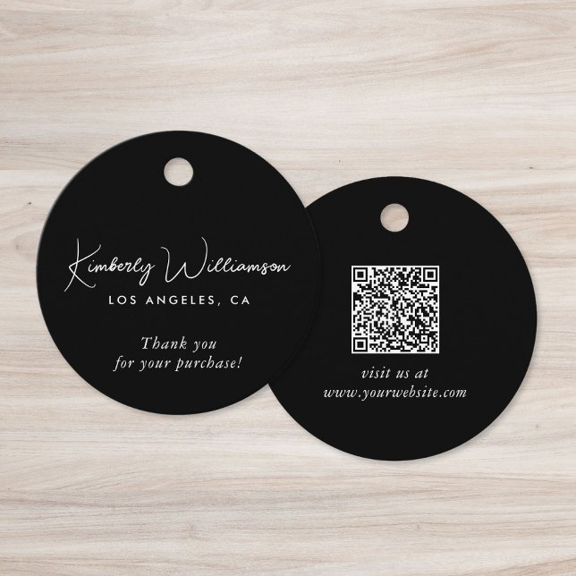Etiqueta de regalo de agradecimiento con código QR (Chic Script Business QR Code Thank You Gift Tag)