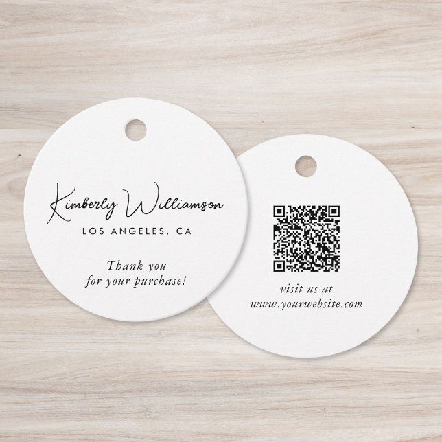 Etiqueta de regalo de agradecimiento con código QR (Chic Script Business QR Code Thank You Gift Tag)