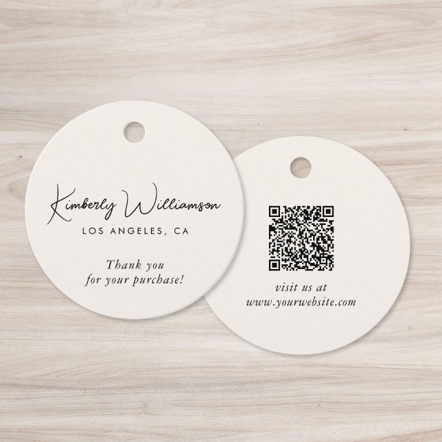 Etiqueta de regalo de agradecimiento con código QR (Chic Script Business QR Code Thank You Gift Tag)