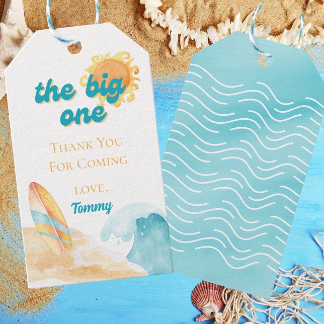 Etiqueta de regalo de agradecimiento de cumpleaños (The Big One Beach 1st Birthday Thank You Gift Tag)