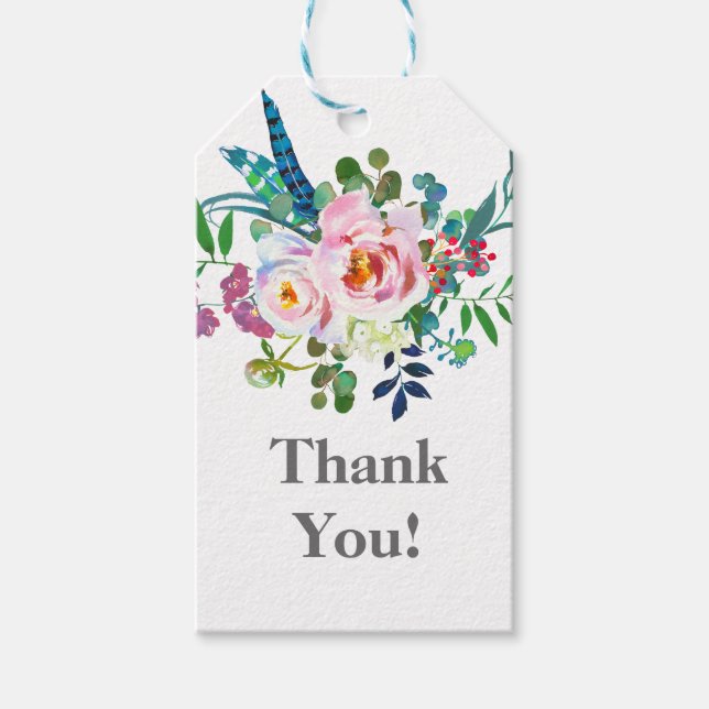 etiqueta de regalo de agradecimiento floral morado (Anverso)
