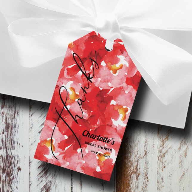 Etiqueta de regalo de agradecimiento para Rose Roj (Red roses collage bridal shower personalized thank you favor gift tags)