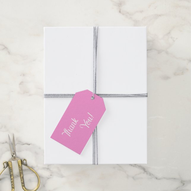 Etiqueta de regalo de agradecimiento rosa con patr (Con cuerda)