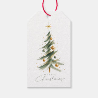 Etiqueta de regalo de árbol de Navidad con acuarel