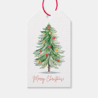 Etiqueta de regalo de árbol de Navidad con acuarel