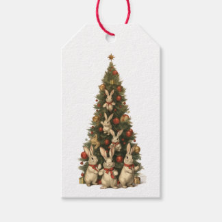 ETIQUETA DE REGALO DE ÁRBOL DE NAVIDAD CON CONEJOS
